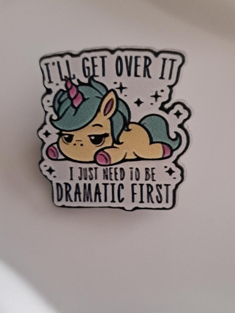 Pink Dramatic Unicorn Acrylic Pin - Picture 2 of 4